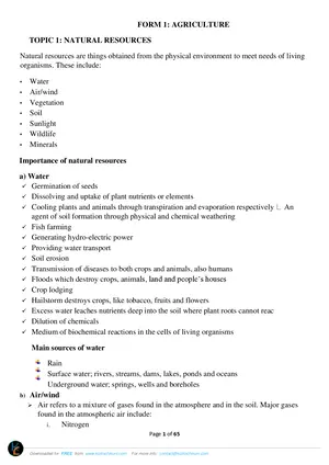 Agriculture Form 1 Notes - Preview