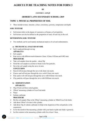 Agriculture Teaching Notes by Clever C Lonje (Robert Laws) for Form 3 - Preview