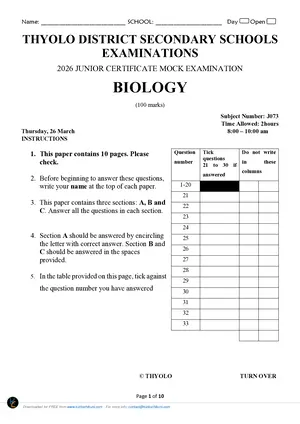 2026 Biology Thyolo Secondary School Mock - Preview