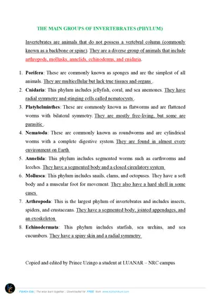Biology Invertebrates Summary - Preview