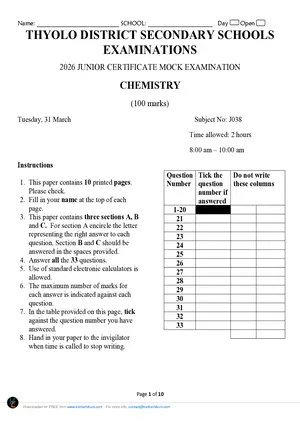 2026 Chemistry Thyolo Secondary School Mock - Preview