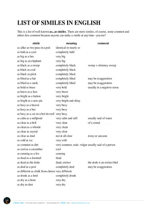 Comprehensive List of English Similes for Students - Preview