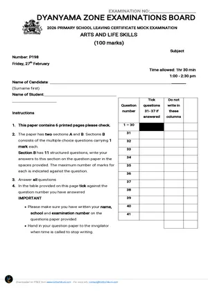 2026 Dyanyama Zone Arts and Life Skills Mock - Preview