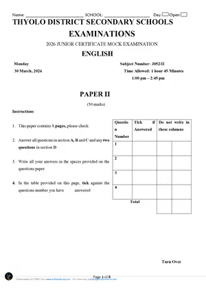 2026 English Paper 2 Thyolo Secondary School Mock - Preview