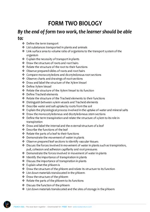 Form 2 Biology Study Notes - Preview