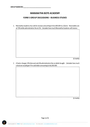 Form 3 Business Studies Group Discussions - Hire Purchase & Factoring - Preview