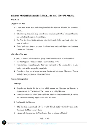 Form 3 History Notes: The 19th and 20th Centuries Immigrants into Central Africa - Preview