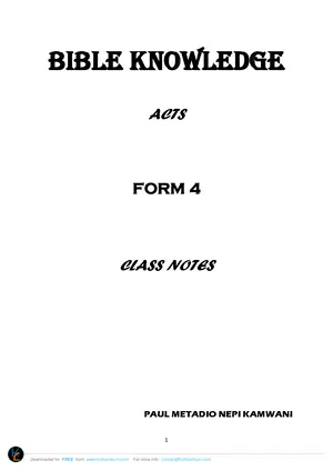 Form 4 Bible Knowledge (Acts) Notes by Paul Kamwani - Preview