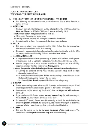 Form 4 History Notes by B.S.S. Luqoto - Preview