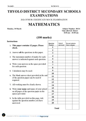 2026 Mathematics Thyolo Secondary School Mock - Preview