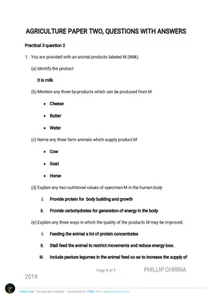 MSCE Agriculture Paper Two Questions with Answers - Preview