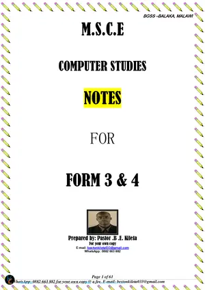 MSCE Computer Studies Study Notes by Kileta - Preview