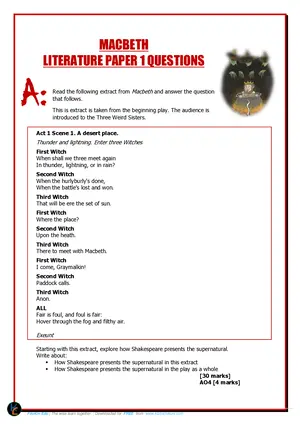 MSCE English Macbeth Questions - Preview