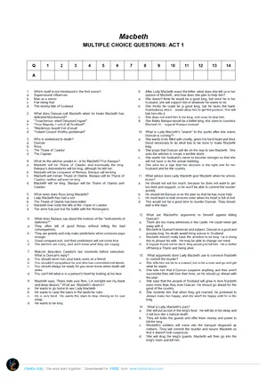 MSCE Macbeth Multiple Choice Questions Act - Preview