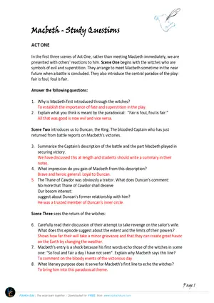 MSCE Macbeth Study Questions & Answers - Preview