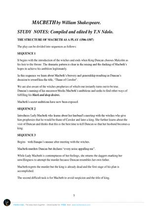 Macbeth by William Shakespeare Study Notes by T. N Ndolo - Preview