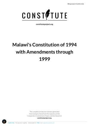 Malawi Constitution 1994 plus Amendment 1999 - Preview
