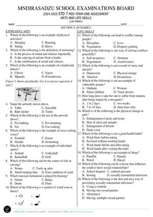 Mndirasadzu Standard 7 Mid-Term Term 1 Arts and Life Skills - Preview
