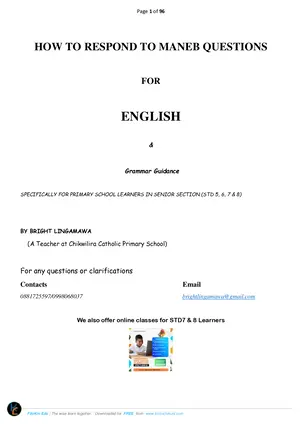 PSLCE English MANEB Sections: How to Respond to MANEB by Lingamawa - Preview