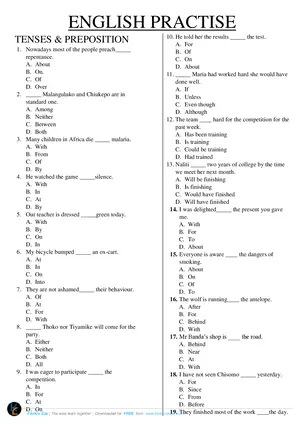 PSLCE MANEB Tenses and Prepositions Compiled by Bambi - Preview