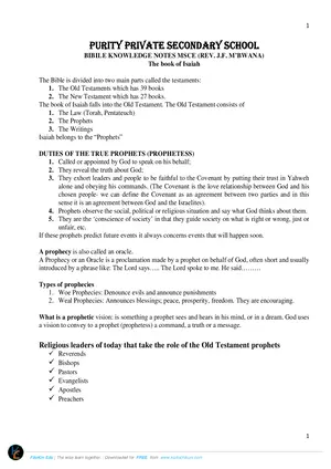 Purity Private School MSCE Bible Knowledge Isaiah - Preview