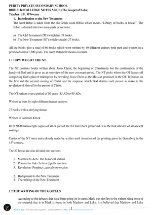 Purity Private School MSCE Bible Knowledge St Luke - Preview