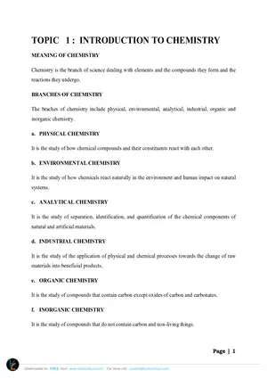 Secondary School Chemistry Form 1 Notes - Preview