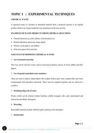 Senior Secondary School Chemistry Form 3 Practical Notes - Preview