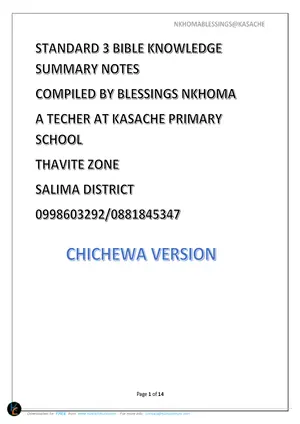 Standard 3 Bible Knowledge Notes (Chichewa) by Kasache - Preview