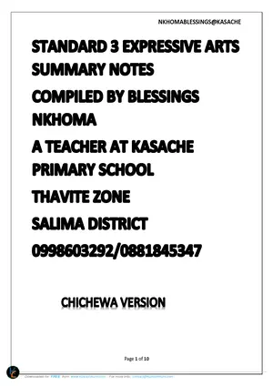 Standard 3 Expressive Arts (Chichewa) Notes by Kasache - Preview