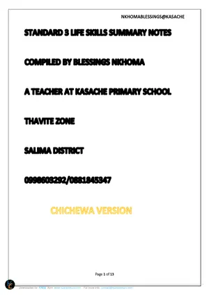 Standard 3 Life Skills Notes (Chichewa) by Kasache - Preview