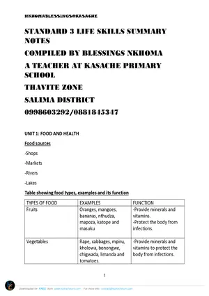 Standard 3 Life Skills Notes by Nkhoma of Kasache - Preview