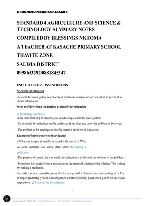 Standard 4 Agriculture, Science & Technology Notes (English) by B Nkhoma of Kasache - Preview