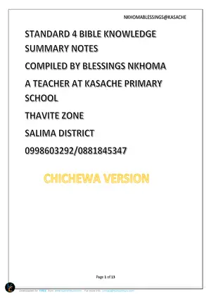 Standard 4 Bible Knowledge Notes Chichewa by Nkhoma of Kasache - Preview