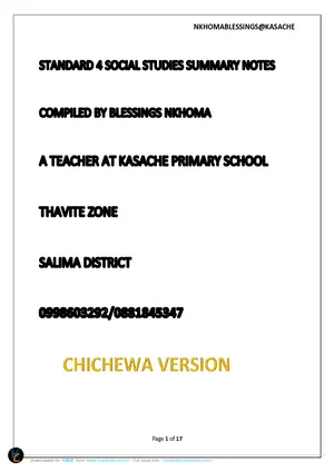 Standard 4 Social Studies Notes (Chichewa) by Kasache - Preview