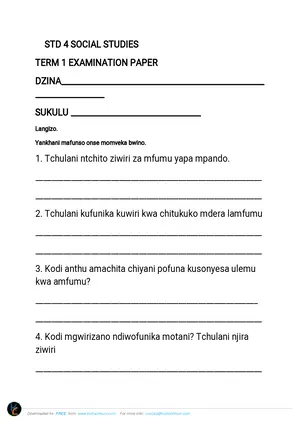 Standard 4 Term 1 Social Studies Past Paper - Preview