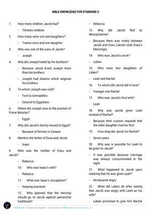 Standard 5-8 Bible Knowledge Questions and Model Answers - Preview