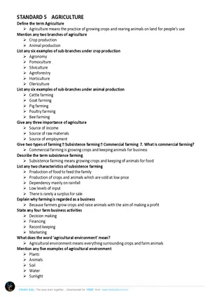 Standard 5 - 8 Q&A Agriculture Study Notes - Preview