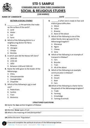 Standard 5 Social and Religious Studies Sample Question Paper - Preview