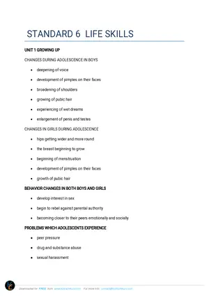 Standard 6 Life Skills Study Notes - Preview