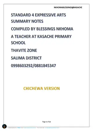 Std 4 Expressive Arts Notes (Chichewa) by Kasache - Preview